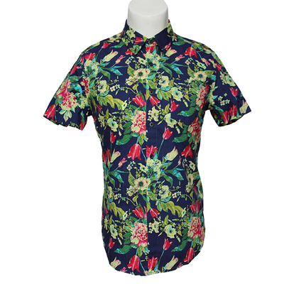 Cotton Printed Casual Short-Sleeved Shirt for Men, Leisure Shirts with Bright Colors