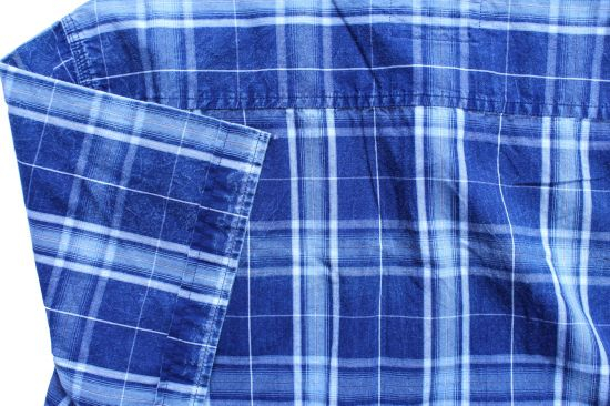 Latest Style Blue Checked Shirt Men′s Slim Fit Short Sleeve Grid Shirt