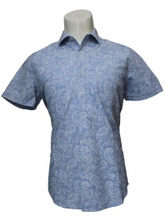 OEM Short Sleeves Shirts Light Blue and White Stripe Shirts for Men