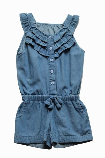 Light Blue Cotton Made Jumpsuit for Girls Summer Children Clothing