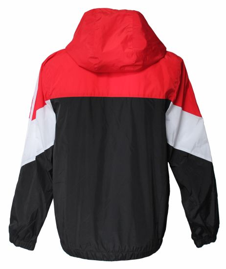 Boutique Zip Fastening Coat, White Red Black Patchwork Hooded Sport Coat