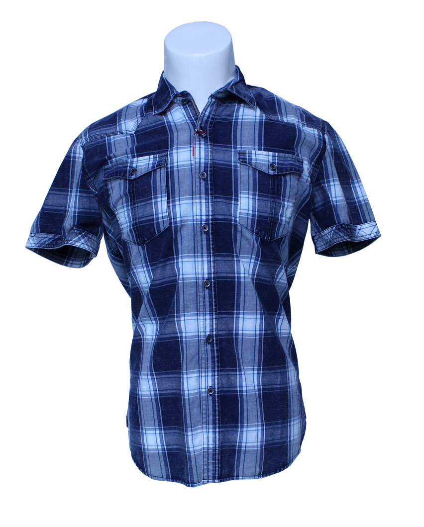 Yarn Dyed Checked Short Sleeve Shirt with High Quality for Men