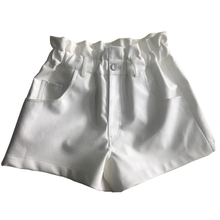 High waisted paperbag eclastic waist white PU shorts outfit for womens buy