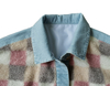 Fashion new style jacket spring wear long sleeve blue denim contrast faux fur plaid coat in pink