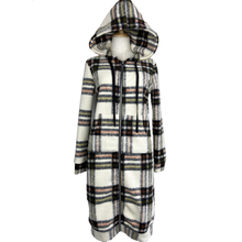 Autumn plaid trench coat knitted plaid jacket fleece womens outfit with hood