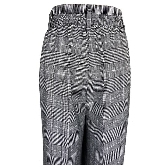 Office Lady High Waisted Wide Leg Straight Cut Plaid Pants for Women