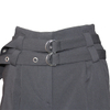 Woman buckle belt spandex stretch straight tapered pants with pocket