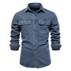 Men's Custom Spring/Autumn Washed Cotton Double Flap Pocket Long Sleeve Denim Shirt