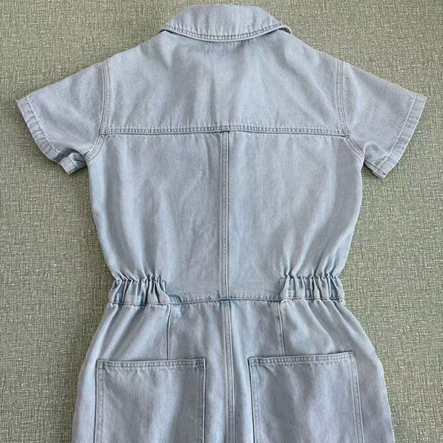 Women Summer Short Sleeve Cotton Denim Street Style Jumpsuit