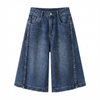 Women Summer High Waist Wide-Leg Denim Bermuda Shorts