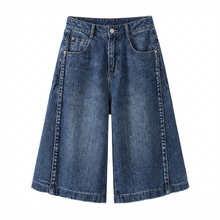 Women Summer High Waist Wide-Leg Denim Bermuda Shorts