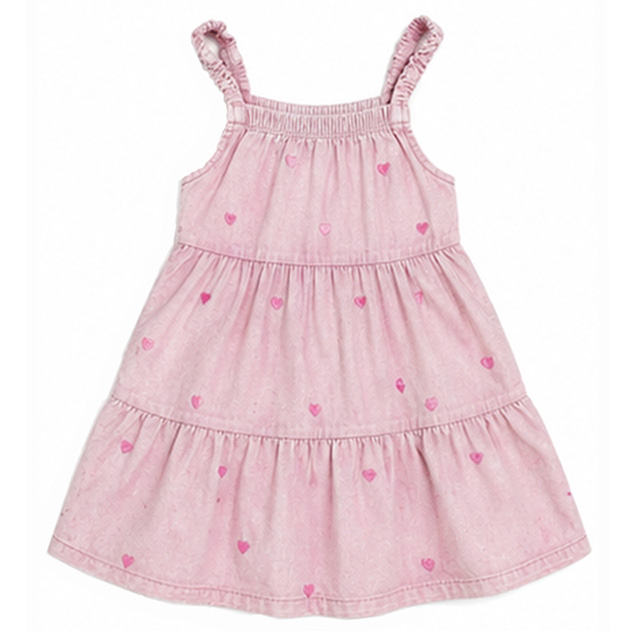 Girls Sleeveless Knee-Length Square Neck Spaghetti Strap Embroidery Tiered Dress