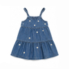 Girls Summer Floral Embroidery Square Neck Tiered Denim Sundress