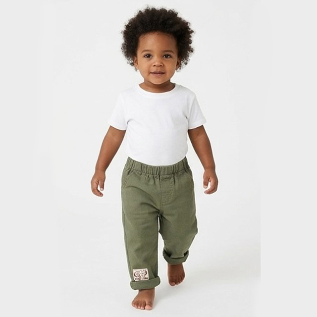 Boys Elastic Waist Outdoor Casual Cotton Twill Cargo Khaki Pants