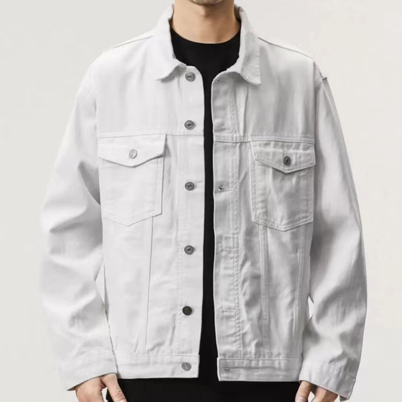 Men's Wholesale Casual Coat Washed Denim Multi-Pocket Long Sleeve Trucker Work Jacket