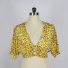 Women's Summer Floral Print V-Neck Short Sleeve Cropped Top Shirt
