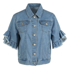 Girls Cotton Ruffle Short Sleeve Light Blue Denim Top Jacket