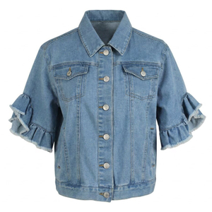 Girls Cotton Ruffle Short Sleeve Light Blue Denim Top Jacket