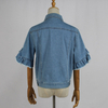 Girls Cotton Ruffle Short Sleeve Light Blue Denim Top Jacket