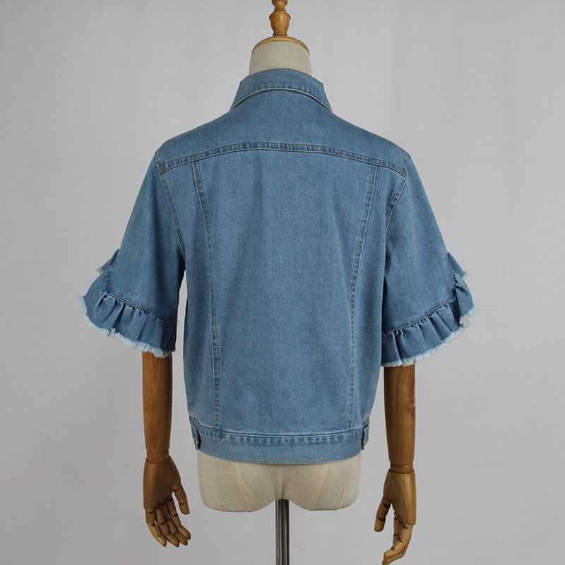 Girls Cotton Ruffle Short Sleeve Light Blue Denim Top Jacket