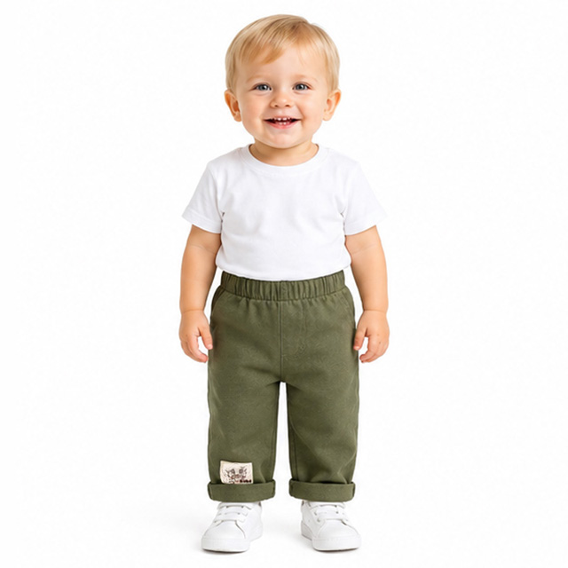 Boys Elastic Waist Outdoor Casual Cotton Twill Cargo Khaki Pants