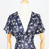 Ladies Summer Black Chiffon Custom V-Neck Flounce Short Sleeve Fashion Floral Dress