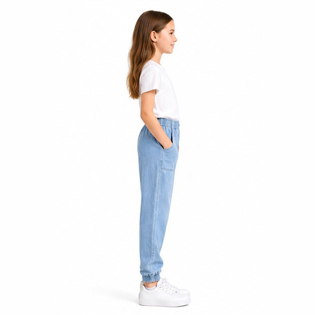Custom Girls Lightweight Breathable Denim Elastic Waist Jogger Jeans