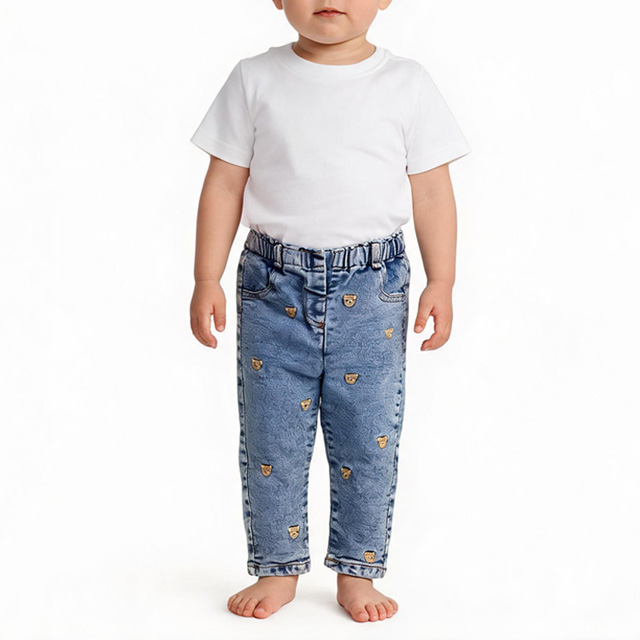 Kids Custom Embroidery Elastic Waist Straight Leg Denim Lined Jeans