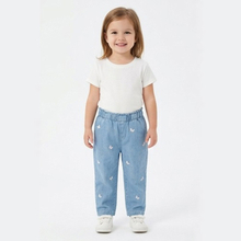 Girls Embroidery Elastic Waist Lightweight Breathable Cotton Denim Jeans