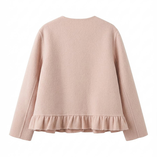 Women's 100% Double Face Cashmere Ruffle Hem Short Jacket