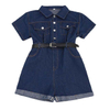 Girls' Summer Short Sleeve Wide-Leg Rolled Hem Shorts Denim Jumpsuit