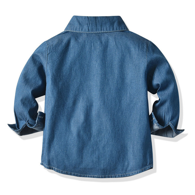 Boy's Casual Versatile Tops Kids Cotton Denim Long Sleeve Lapel Button Shirt