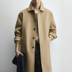 Men's Spring Loose Fit Lapel Solid Color Lined Long Trench Coat