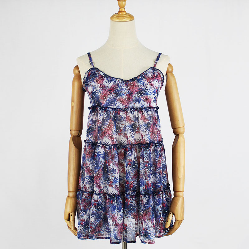Women's Summer Casual Chiffon Floral Beach Tiered Slip Dress