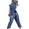 Girls Summer Short Sleeve Long Pants Button Overalls Washed Denim Loose Jumpsuit