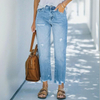 Women's Summer Casual Ripped Cropped Light Blue Denim Jeans