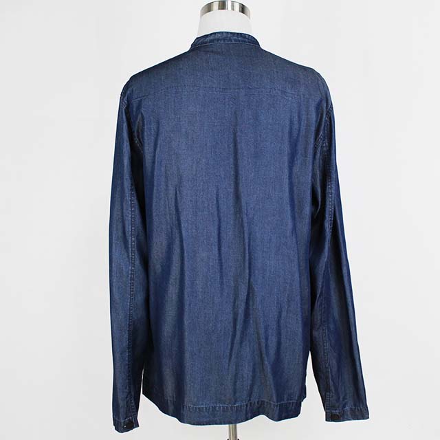 Men's Stand Collar Cotton Denim Solid Color Long Sleeve Cargo Shirt