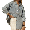 Women Distressed Retro Wash Over Size Long Sleeve Jacket Denim Clothing Shirt
