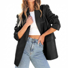 Women's Black PU Leather MID-Length Fashion Plus Size Blazer Suit