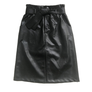 Fashion black PU high split hem midi skirt