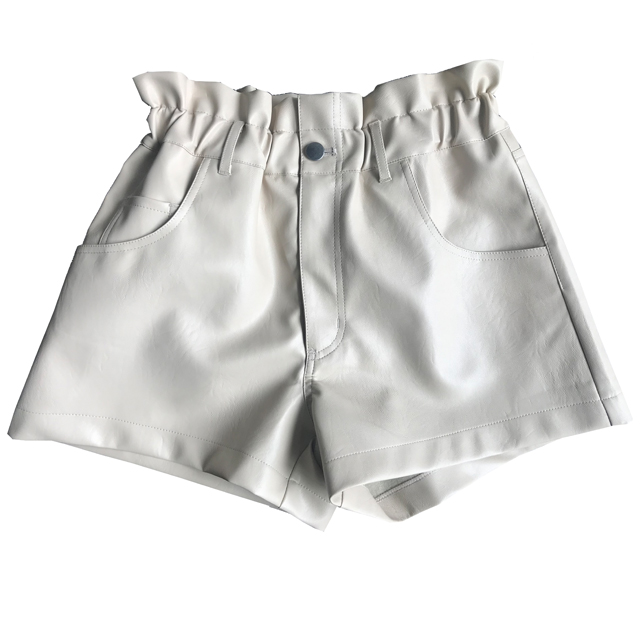Pleated waist Taupe PU shorts