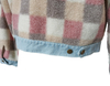 Fashion new style jacket spring wear long sleeve blue denim contrast faux fur plaid coat in pink