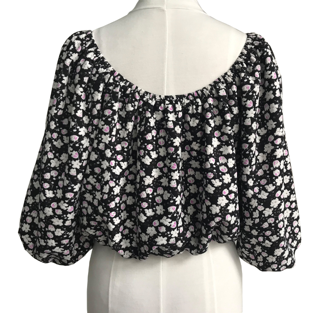 Black and white floral woman belly button shirt