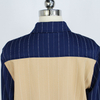 Women's Contrast Color Patchwork Blouse Poly Strip Fabric Long Sleeve Button Shirt