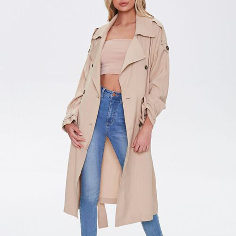 Women Fahsion Overcoat Spring/Autumn Outerwear Windbreaker Jacket Double-Breasted Windproof Dust Trench Coat