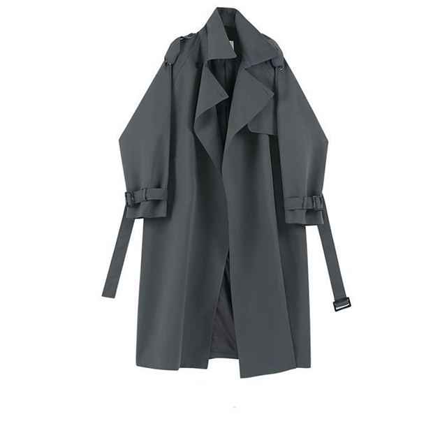 Elegant Women's Windproof Long Trench Coat with Waist Belt