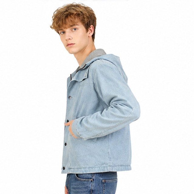 Men's Cotton Denim Hoody Windproof Lined Sports Jacket