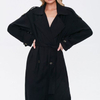 Women Outerwear Windproof Jacket Double-Breasted Long Dust Trench Coat with Waist Belt