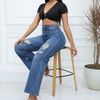 Wholesale Women Fashion Monkey Washed Destroyed Denim Pants Ripped Straight Jeans