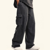Men's Knit 5 Pockets Elastic Waist Loose Baggy Cotton Cargo Pants with Drawstring